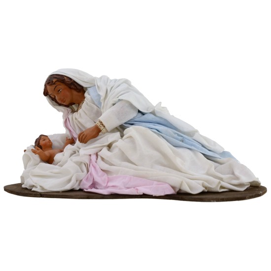 Nativity in terracotta with Madonna lying down 30 cm