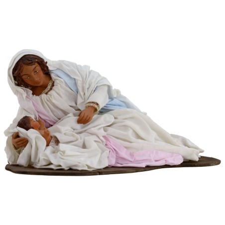 Nativity in terracotta with Madonna lying down 30 cm