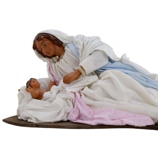 Nativity in terracotta with Madonna lying down 30 cm