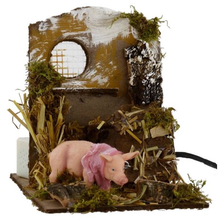 Porcile with pork in motion and sound at touch cm 13,5x20x17 h