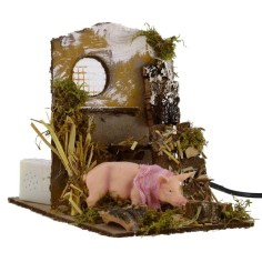 Porcile con maiale in movimento e suono al tocco cm 13,5x20x17 2