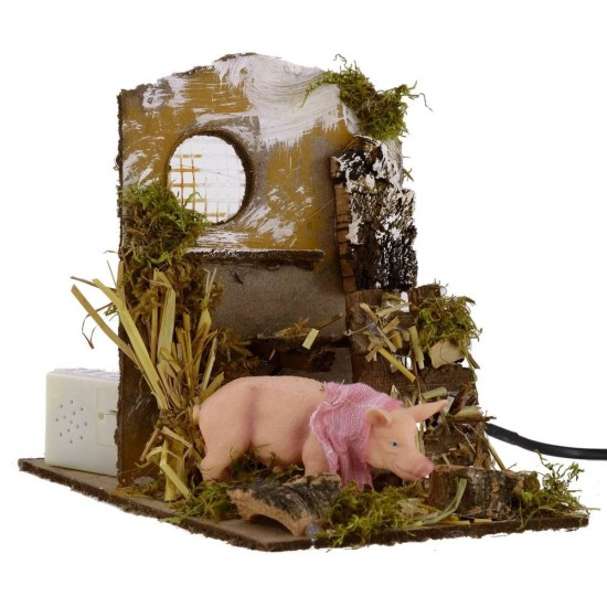 Porcile with pork in motion and sound at touch cm 13,5x20x17 h