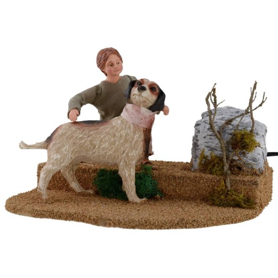 Niño que acaricia al perro serie 30 cm doble movimiento