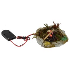 Bivacco with fire led flame trembling to batteries for presepe 2