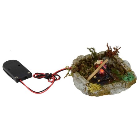 Bivacco with fire led flame trembling to batteries for presepe