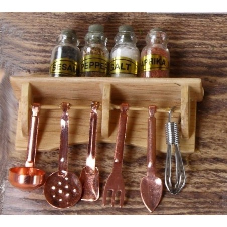 Mensola lux con vasetti e mestoli - minuterie presepe Mondo