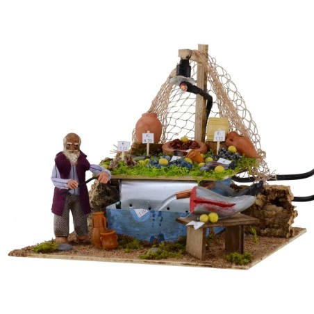 Pescivendolo con vasca di anguille funzionante e luce Mondo