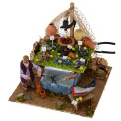 Pescivendolo con vasca di anguille funzionante e luce Mondo 2