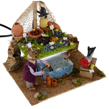 Pescivendolo con vasca di anguille funzionante e luce Mondo