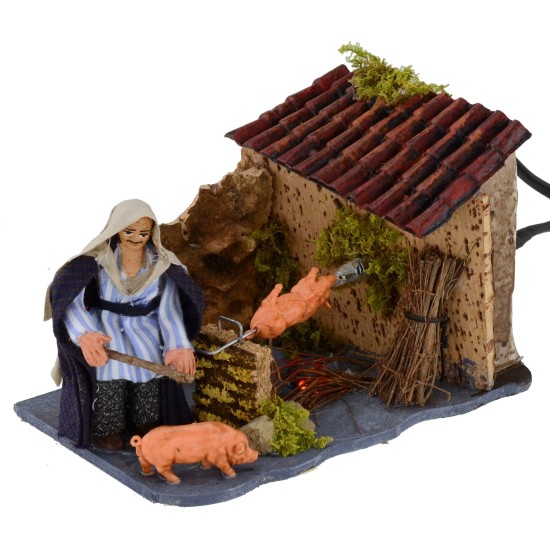 Hombre en asador en movimiento con fuego funcionando 8 cm Mundo