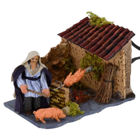 Hombre en asador en movimiento con fuego funcionando 8 cm Mundo