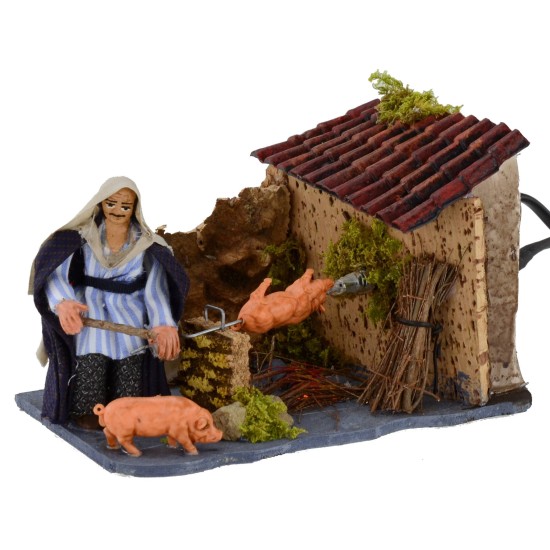 Uomo allo spiedo in movimento con fuoco funzionante 8 cm Mondo