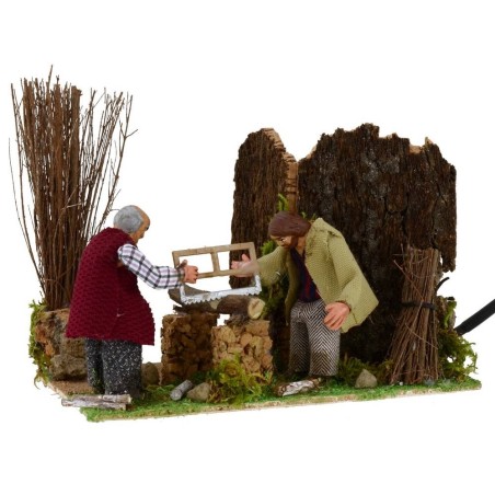 Coppia boscaioli in movimento 8 cm Mondo Presepi