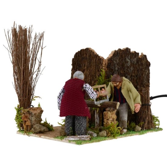 Pareja de leñadores en movimiento 8 cm Mundo Pesebres