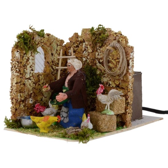 Contadina con galline movimento 8 cm Mondo Presepi