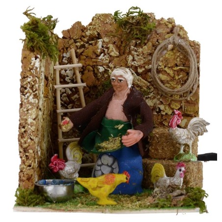 Contadina con galline movimento 8 cm Mondo Presepi