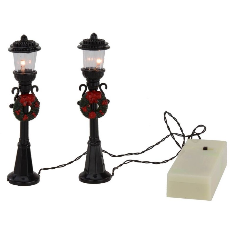 Set di due lampioni per Presepe con luce a batterie cm 2,5x11,5