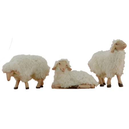 Conjunto de 3 ovejas con lana para estatuas de 15 cm