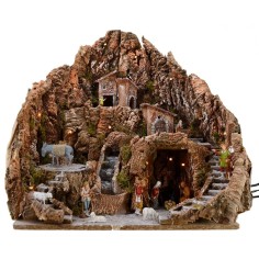 Presepe completo di statue Landi cm 52x55x48 h con cascata 2