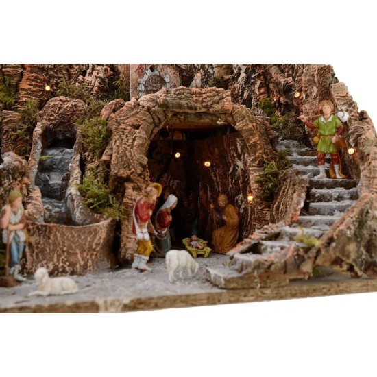Full presepe of statues Landi cm 52x55x48 h with waterfall