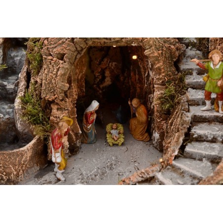 Full presepe of statues Landi cm 52x55x48 h with waterfall