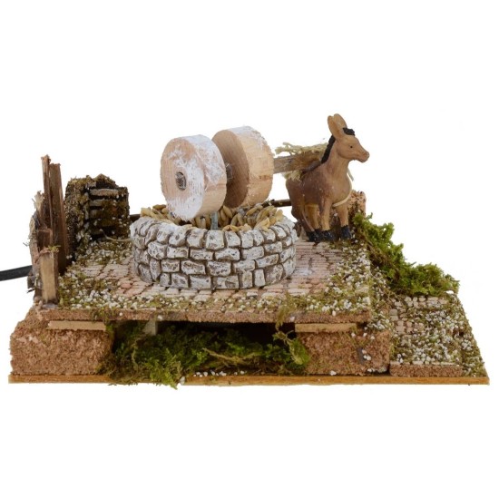 Molino con burro en movimiento 20x14x10h cm Mondo Presepi