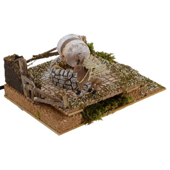 Macina con asino in movimento 20x14x10h cm Mondo Presepi
