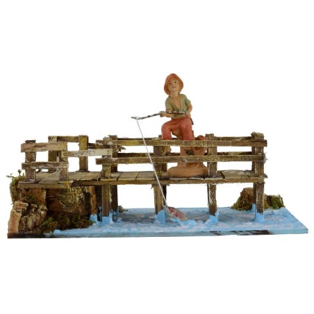 Pescatore sul ponte con canna da pesca serie 10 cm - articoli