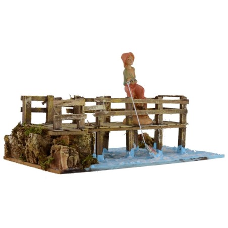 Pescador en el puente con caña de pescar serie 10 cm -