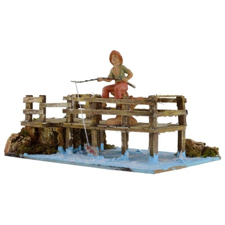 Pescador en el puente con caña de pescar serie 10 cm -