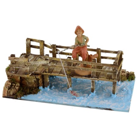 Pescador en el puente con caña de pescar serie 10 cm -