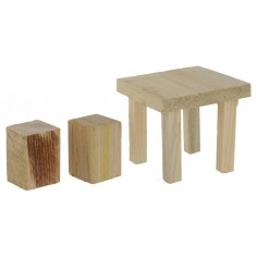 Mesa con taburetes de madera para estatuas de 12 a 15 cm.