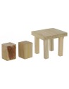 Mesa con taburetes de madera para estatuas de 12 a 15 cm.