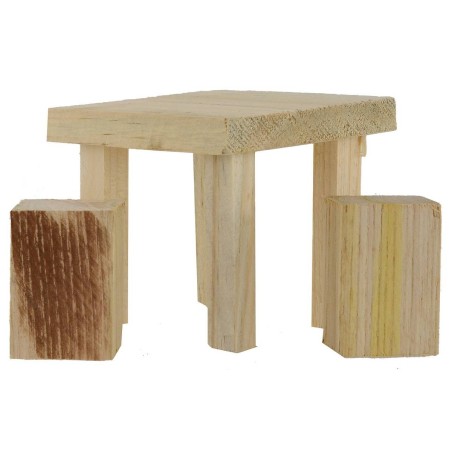Mesa con taburetes de madera para estatuas de 12 a 15 cm.