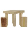 Mesa con taburetes de madera para estatuas de 12 a 15 cm.