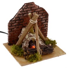 Bivacco with working fire lamp working for presepe cm 13x13x12