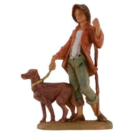 Young man walking with dog 12 cm Fontanini