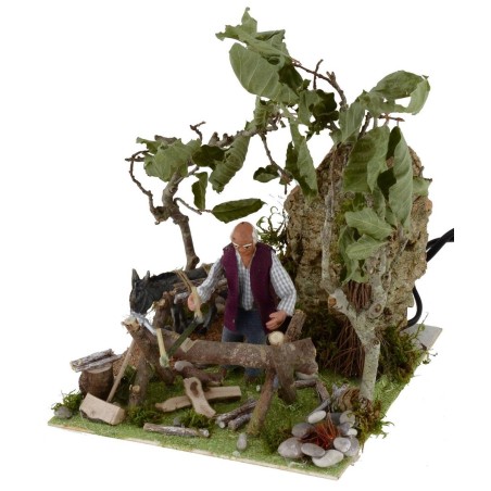 Leñador que sierra en movimiento con fuego funcionando serie 10