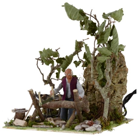 Boscaiolo che sega in movimento con fuoco funzionante serie 10