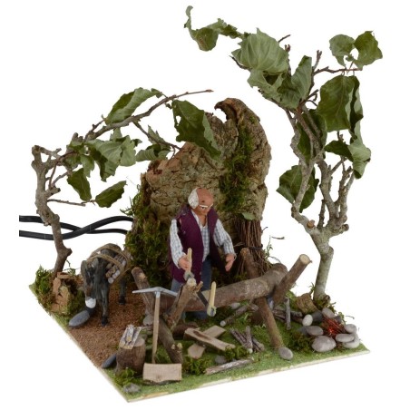 Boscaiolo in movimento con fuoco funzionante serie 10 cm