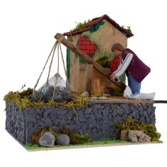 Pescatore con bilancino in movimento serie 10 cm Mondo Presepi