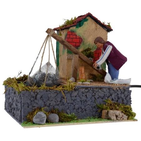 Pescatore con bilancino in movimento serie 10 cm Mondo Presepi