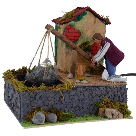 Pescador con balancín en movimiento serie 10 cm Mondo Presepi