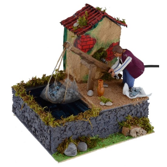 Pescador con balancín en movimiento serie 10 cm Mondo Presepi