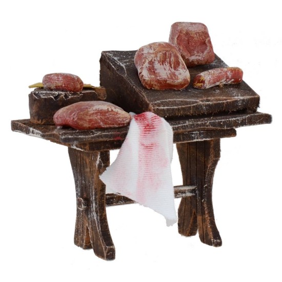 Wooden bench with meat and salumi cm 8,5x5x8, 5 for statues