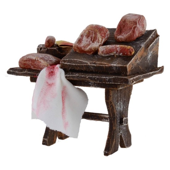 Wooden bench with meat and salumi cm 8,5x5x8, 5 for statues