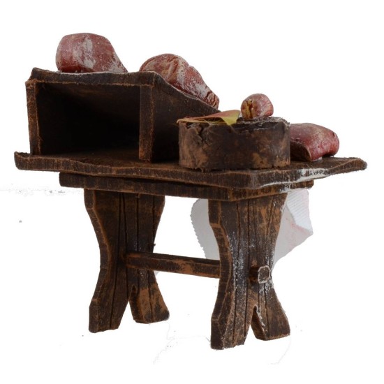 Banco in legno con carne e salumi cm 8,5x5x8,5 per statue da