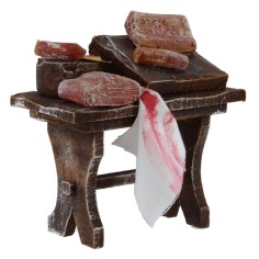 Wooden bench with meat and salumi cm 7x4x7, 5 for statues from