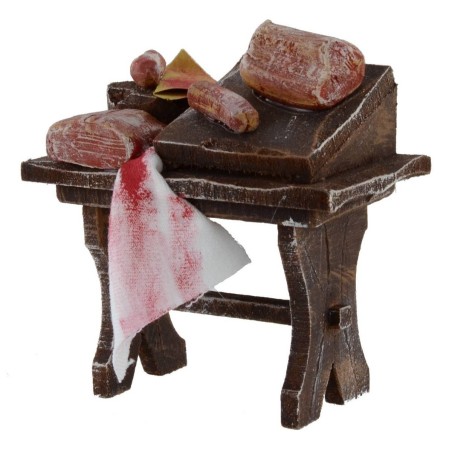 Banco de madera con carne y embutidos de 7x4x7,5 cm para