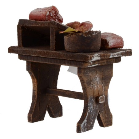Banco de madera con carne y embutidos de 7x4x7,5 cm para estatuas de
